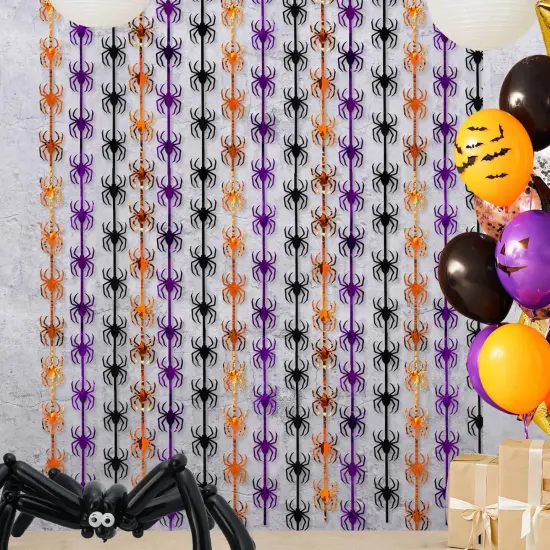2 Pack Orange Purple and Black Spider Tinsel Foil Fringe Curtains()Orange Purple Black {1}