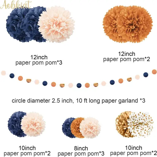 Boho Fall Wedding Party Decorations (Orange Navy) {3}