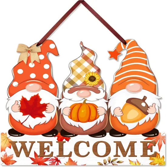 Fall Welcome Door Sign Gnomes Decoration {2}