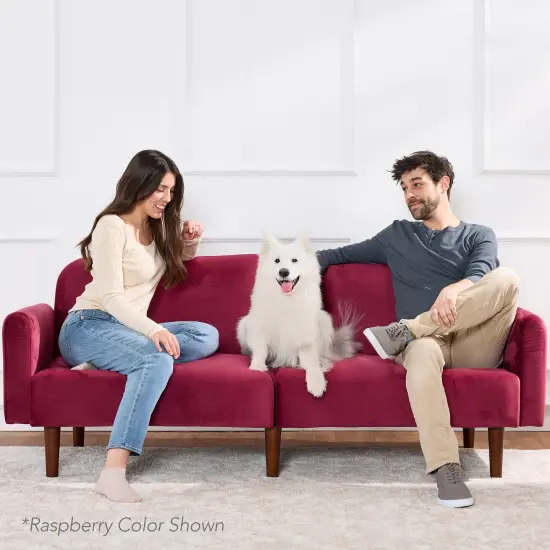 Best Choice Products Curved Convertible Futon, Velvet Fabric Split-Back Sleeper Bed Velvet - Raspberry {3}