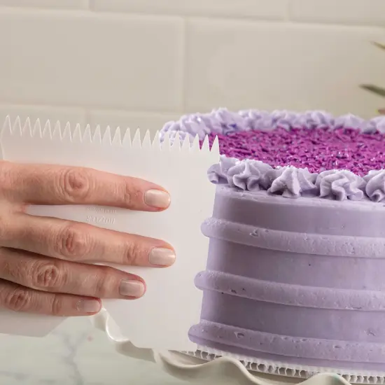 Hutzler 4-in-1 Cake Edger - Comb, Ridge, Wave and Corner Frosting Decorating Tool Pink {3}