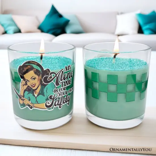Sassy Retro Girl Dazzling Green Candle, Basil Scented Brunette Girl Funny Gift {1}