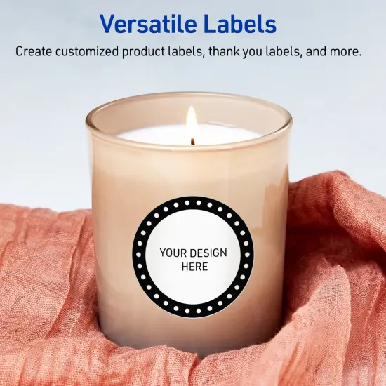 Avery Printable Round Labels, Black and White Polka Dots, 3" Diameter, Matte White Round Labels, Permanent, Laser/Inkjet, 60ct, Great for Product Labels {6}