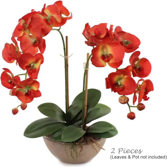 Set of 2 Orange Orchid Stems 33.5" Silk Flowers for D&eacute;cor {4}