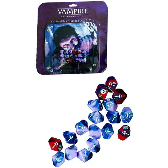 Vampire: The Masquerade 5th Edition Roleplaying Game - Acquired Taste Limited Dice & Tray Accessory Pack - 18 Purple & Red RPG Dice & Folding Tray {7}