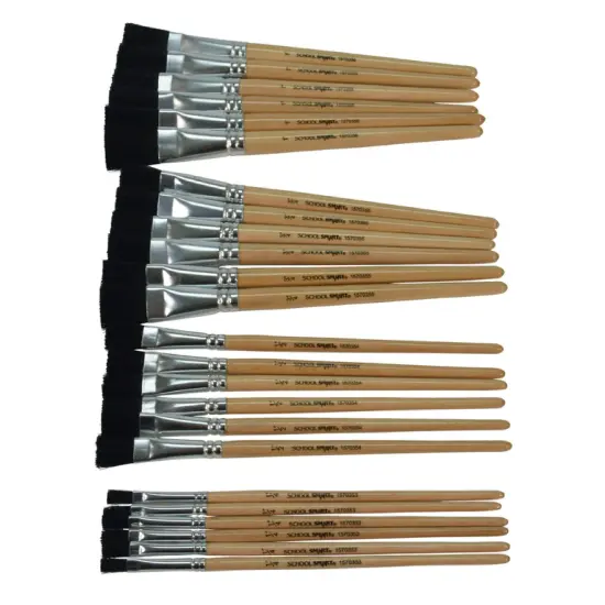 School Smart Black Bristle Paint Brushes, Short Handle, Assorted Sizes, Set of 24 {6}