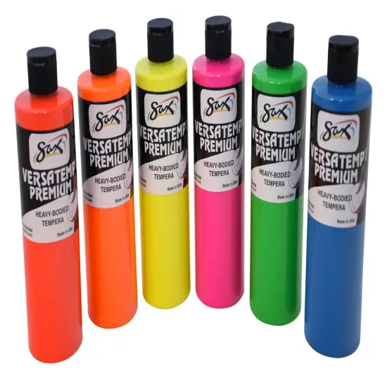 Sax Versatemp Premium Deluxe Tempera Paint, 1 Pint Bottles, Assorted Fluorescent Colors, Set of 6 {1}