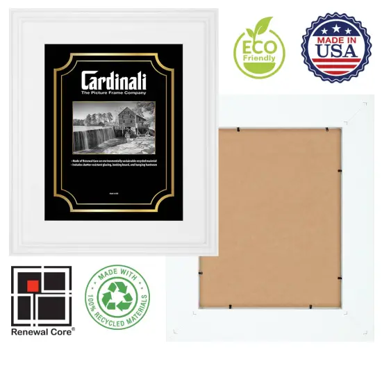 Cardinali Plein Air, White 11x14" Picture Frame with Acrylic Glazing & Cardboard Backing, for Photography or Canvas Frame, 3 Wide Moulding, 1/2 Rabbet Depth, D-Ring Hangers Included {5}