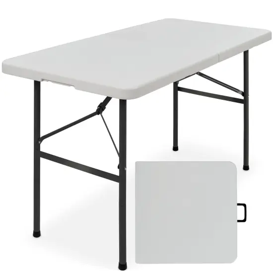 Best Choice Products 4ft Plastic Folding Table, Indoor Outdoor Heavy Duty Portable w/ Handle, Lock for Picnic Light Gray {1}