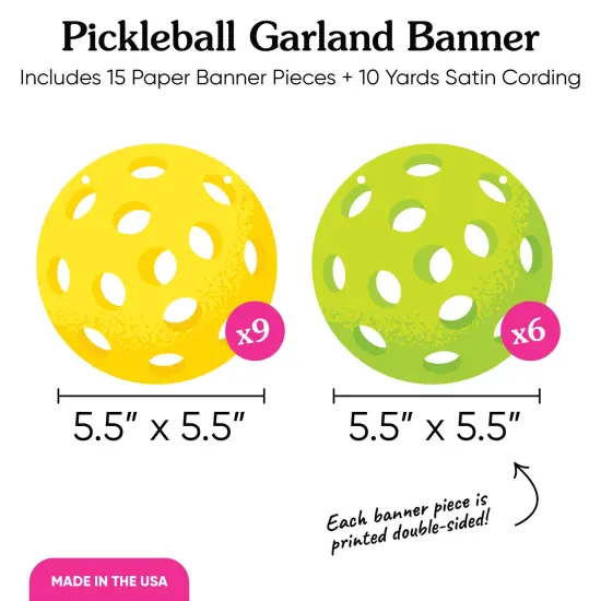 Big Dot of Happiness Pickleball Garland Banner, Let's Rally Birthday or Retirement Party Decorations Banner, 30 Feet of Cord, 15 Double-Sided Pickleballs {5}