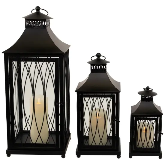 Northlight Lattice Style Metal Candle Lanterns - 22.75" - Black - Set of 3 {6}
