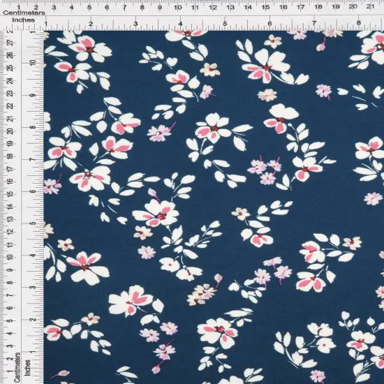 1 Yard DTY Floral Print Fabric 58/60 Inch Wide Soft Stretch Material for Dresses Tops & Crafts NAVY {6}