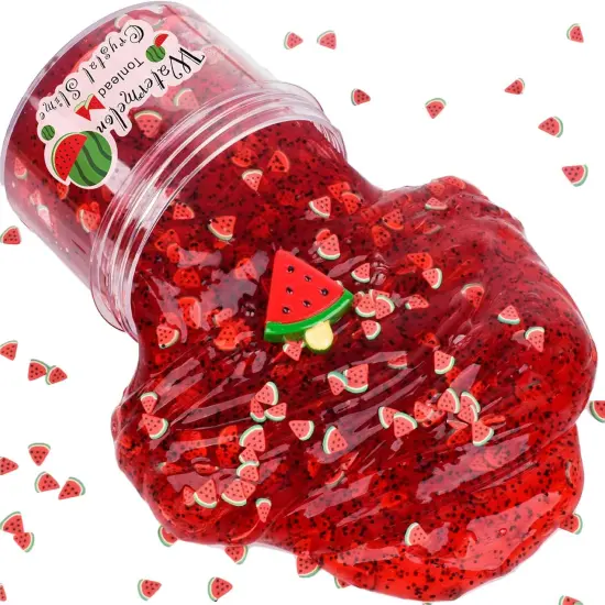 Watermelon Crystal Clear Slime with Glitters Premade(Red) {2}