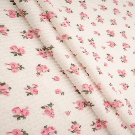 1 Yard Double Knit Cozy Digital Ditsy Printed Fabric Soft Stretch Knit 56/57 Inch Wide IVORY/ROSE {2}