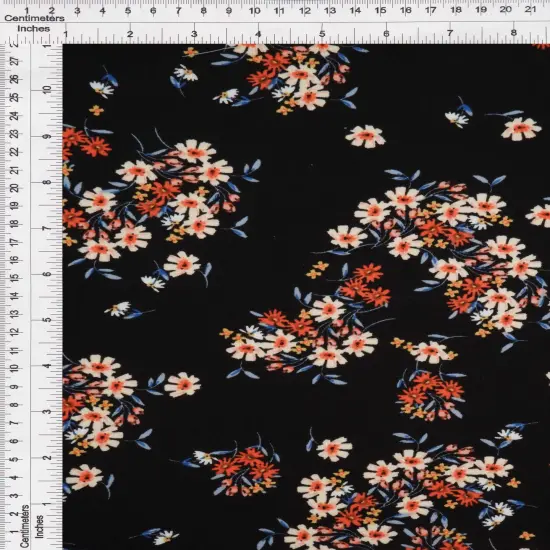 1 Yard Brushed Ditsy Floral DTY Knit Stretch Fabric 58/60 Inch Wide Soft Lightweight Print for Cute Dresses & DIY Sewin BLACK {7}