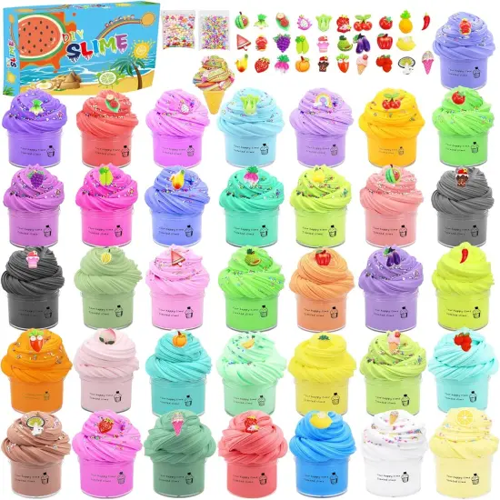 36 Pack Mini Butter Slime Kit with Fruits Charms (36 Colors) {1}