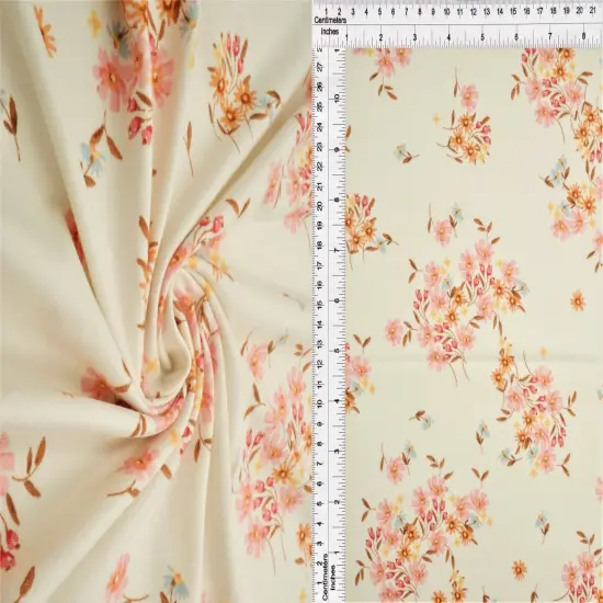1 Yard Brushed Ditsy Floral DTY Knit Stretch Fabric 58/60 Inch Wide Soft Lightweight Print for Cute Dresses & DIY Sewin CREAM {1}