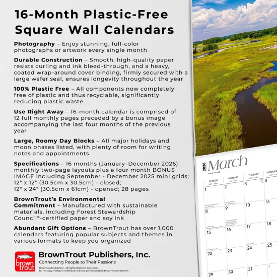 Rhode Island Wild & Scenic | 2026 12 x 24 Inch (Hanging) Monthly Square Wall Calendar | Plastic-Free {6}