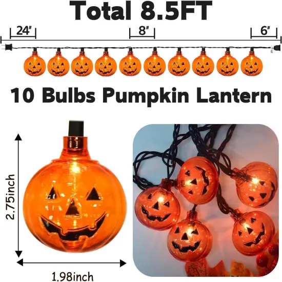 10 Pack Halloween Pumpkin String Lights - 8.5 Feet {5}