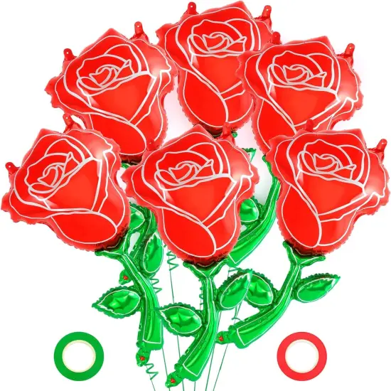 6 Pcs Red Rose Balloons,37 Inch Giant Rose Foil Balloons Rose Shaped Balloons,Red Rose Flower Balloon Valentines Day Balloon for Birthday Wedding Valentines Day Flower Theme Party Decoration {1}