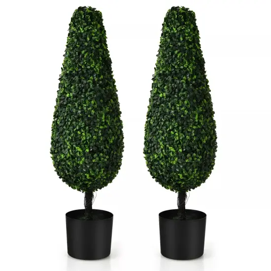 Costway 2 Pack 3' Artificial Tower Topiary Tree UV Resistant Indoor Outdoor {1}