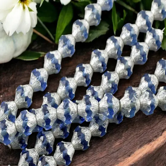 *10* 11x10mm Silver Washed Light Sapphire Turbine Bicone Beads {3}