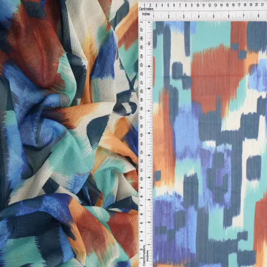 1 Yard Digital Abstract Mesh Knit Fabric, 54&Prime; Wide Polyester Spandex Blend BROWN/MULTI {7}