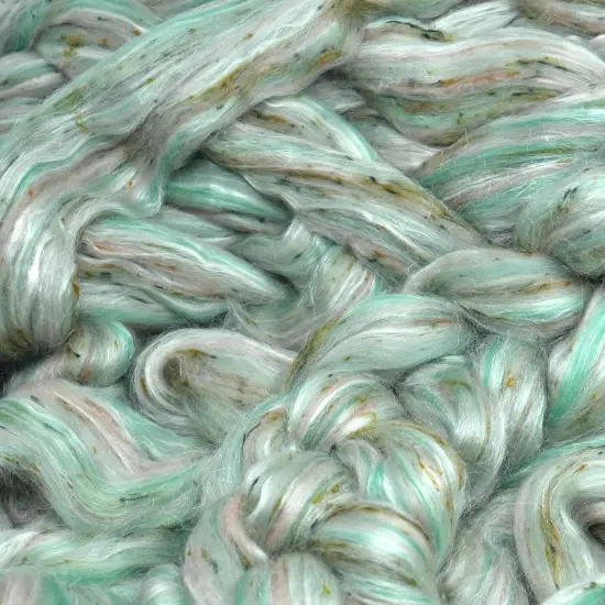 Designer Blend Merino, Silk, Tweed Top Roving. Fancy, Colorful, Exotic - Limited Edition. Mint Chip {4}