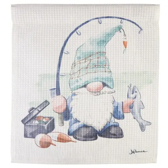 Fishing Gnome Garden Flag 2 Sided Waffle {1}