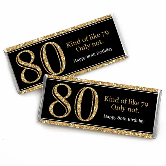 Big Dot of Happiness Adult 80th Birthday - Gold - Candy Bar Wrappers Birthday Party Favors - Set of 24 {1}