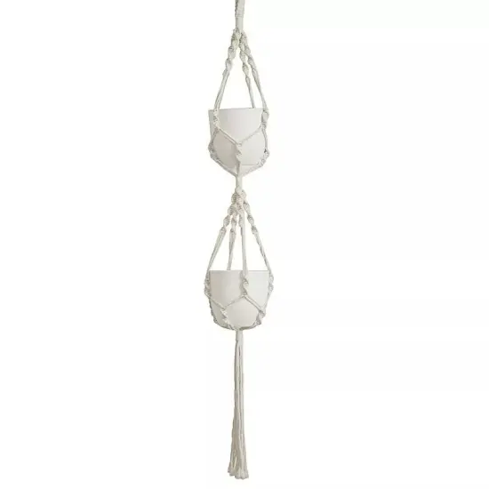 2 Tier Ivory Cotton Ropes Macrame Plant Hanger Decorative POT HOLDERS Events {1}