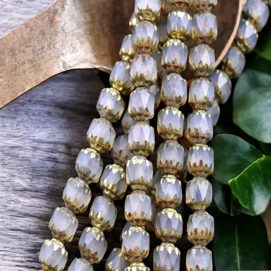 Gold Washed Matte Gray Crystal Opaline Picasso Cathedral Beads {1}