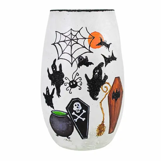 Stony Creek 5.0 Inch Spooky Season Pre-Lit Small Vase Halloween Lighted Glass Accent , Halloween Decor Spooky Season Lighted Halloween Cauldron {3}