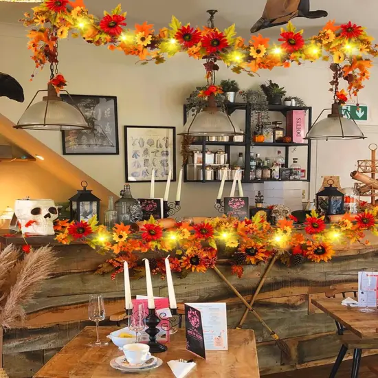6FT Fall Maple Leaf Garland with Lights - Round {4}