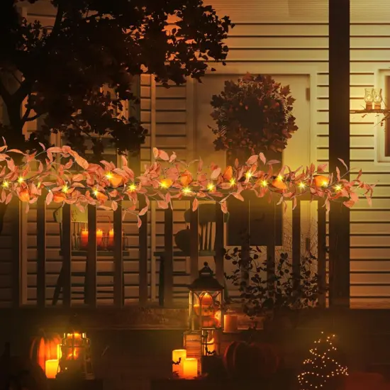 Lighted Fall Garland - 6FT Orange {4}