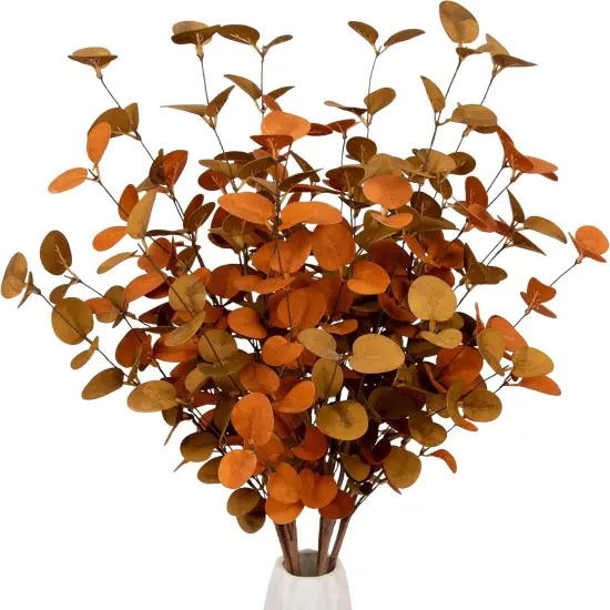 6 Pcs Fall Eucalyptus Leaves Artificial Eucalyptus Stems - Orange {1}