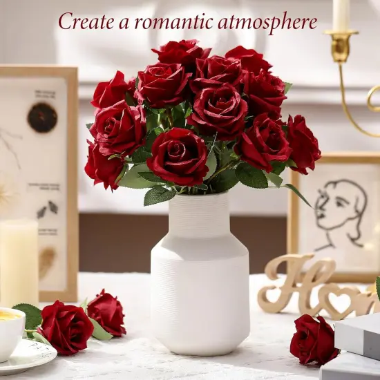 Real Touch Silk Realistic Plastic Bouquet Roses Bulk for Home Decor Bridal Wedding Party Table {3}