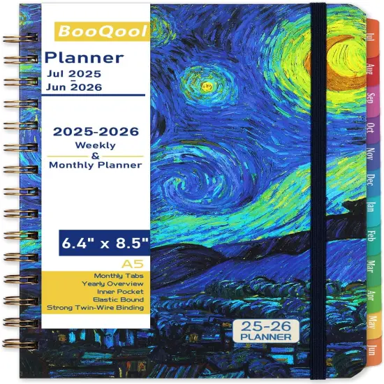 2025-2026 Planner &ndash; Jul.2025 - Jun.2026, Weekly ＆ Monthly Academic Planner 2025-2026, with Tabs, 6.4" x 8.5", Hardcover, Strong Binding, Thick Paper, Back Pocket, Elastic Closure, Inner Pocket {1}
