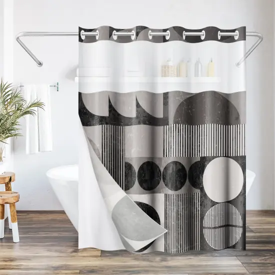 Americanflat 72x75 Hookless Shower Curtain - Abstract Shower Black Grey Curtain with Sheer Panel, Snap-In Liner, and Grommets {1}