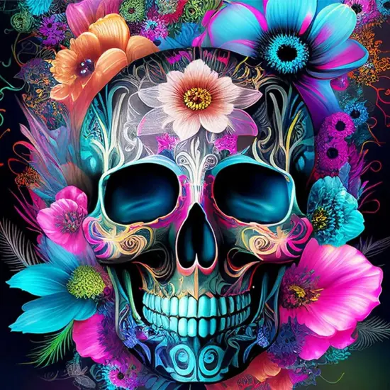 Skull Flower Diamond Painting Kits for Adults, Sugar Skull Diamond Art Kit Beginners DIY 5D Full Drill Round Skeleton Diamond Painting Gem Art for Home Wall Decor Gift 13.78 X 13.78 Inch {1}