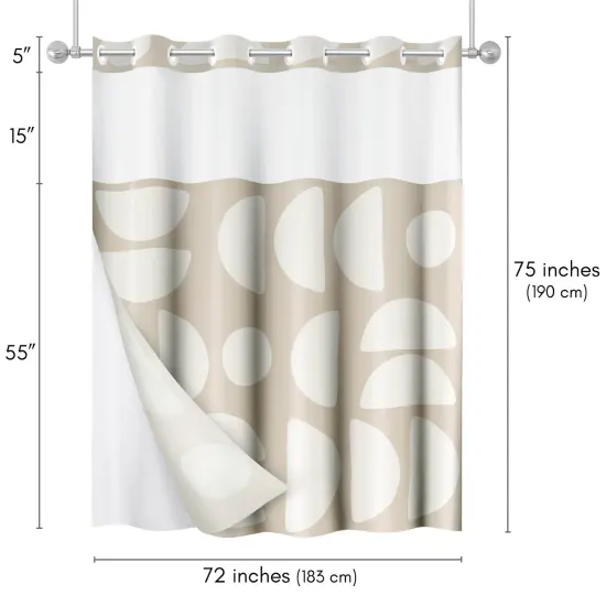 Americanflat 72x75 Hookless Shower Curtain - Abstract Khaki Cream Shower Curtain with Sheer Panel, Snap-In Liner, and Grommets - 100% Polyester {2}