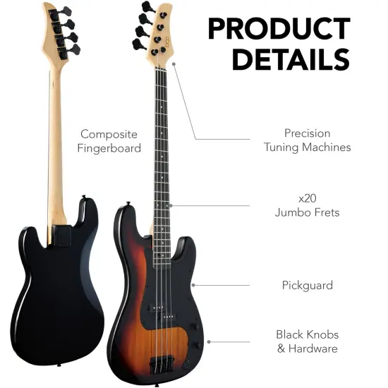 Best Choice Products Full Size Beginner 4-String Electric Guitar Bass Guitar w/ Padded Case Sunburst/Black {5}