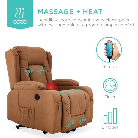 Best Choice Products Electric Power Lift Recliner Massage Chair Furniture w/ USB Port, Heat, Cupholders Cognac {4}