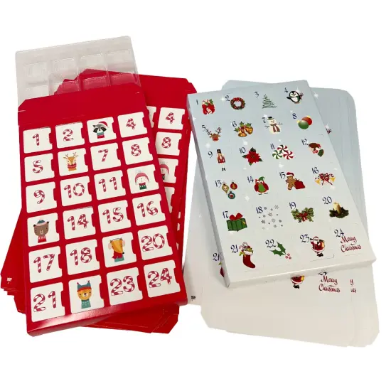 MADE IN USA - 10 Sets assorted 5 of each design - Fillable (Empty) Advent Calendar Boxes 10 Sets (Boxes and Clear Trays) - Food Safe {5}