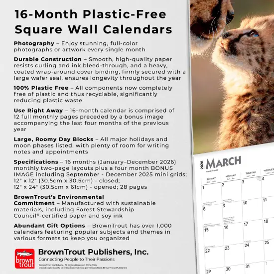 Baby Animals | 2026 12 x 24 Inch (Hanging) Monthly Square Wall Calendar | Plastic-Free {6}