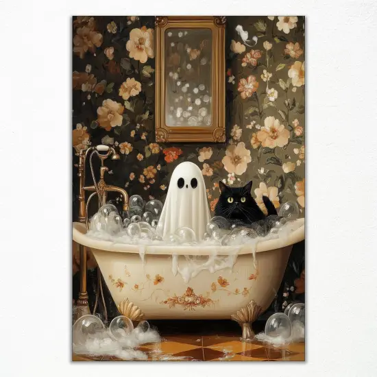 Cute Halloween Bathroom Canvas Wall Art - 12x16 Inch (Unframed) {1}