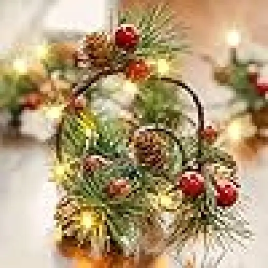 Garland with Red Berry Pine Cone Fairy String Lightsstring lights {5}