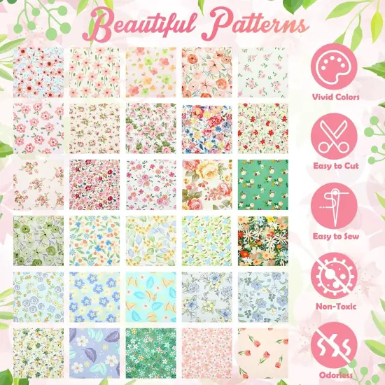 30 Pcs 10" Quilting Cotton Fabric Squares Floral Precut Fabric {3}