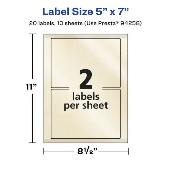Avery Pearlized Ivory Rectangle Labels with Sure Feed Technology, 5" x 7" {5}