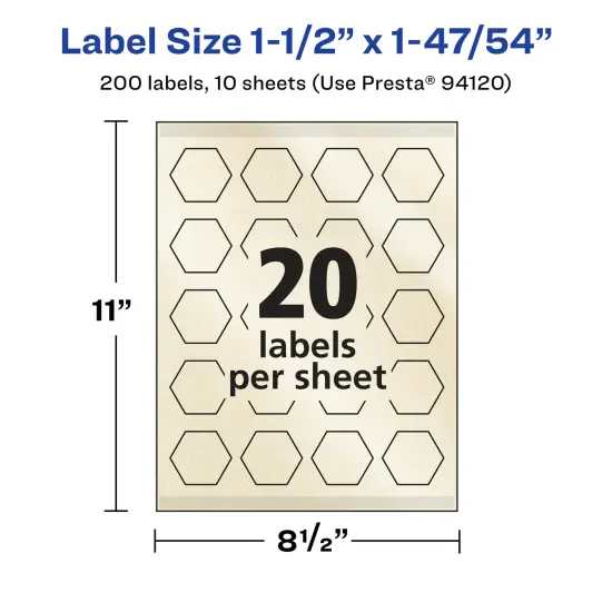 Avery Pearlized Ivory Hexagon Labels with Sure Feed Technology, Print-to-the-Edge, 1-1/2" x 1-47/54" {5}